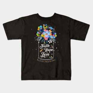 Faith Hope Love For Autism Awareness Kids T-Shirt